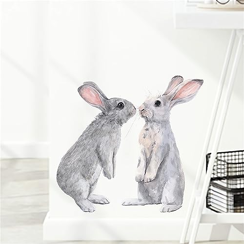 Two Little Bunnies Wall Stickers, sacinora Cute Rabbit Animal Wall Decals Removable Vinyl Peel and Stick for Nursery Kids Baby Living Room Bedroom Children's Room Playroom Art Decorations