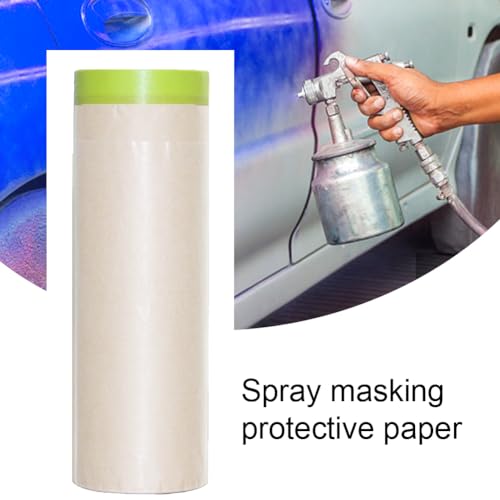 Saycker Pre-Taped Masking Paper for Painting,18inch x 49ft Adhesive Paint Protective Paper Roll,Tape and Drape Painters Paper for Covering Skirting,Frames,Cars and Auto Body