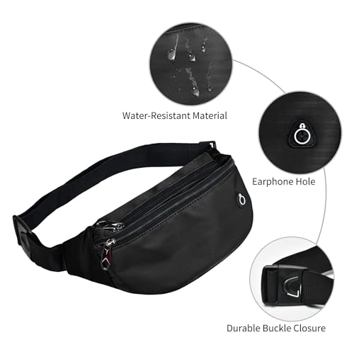 Water-Repellent Fanny Pack for Travel & Sports - 1 Pack Black
