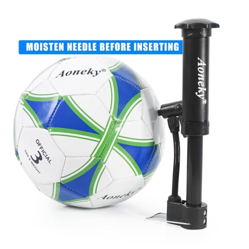 Aoneky Soccer Ball with Pump - 1 Pack, White/Blue/Green, includes pump