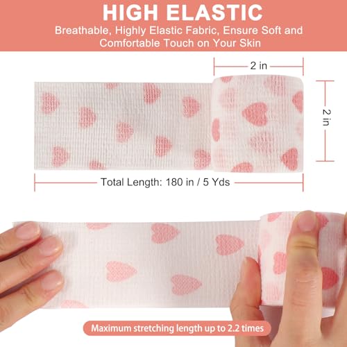 Self Adhesive Bandage Wrap 2 Inch x 5 Yards - 24 Pack, White Heart, Elastic, Sports & Pet First Aid