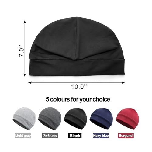 Unisex Cotton Beanie Skull Cap - Lightweight Helmet Liner - Black