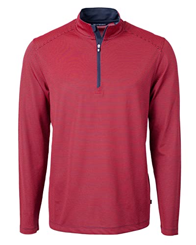 Cutter & Buck Men's Virtue Eco Quarter Zip Sweater Large Red/Navy Blue