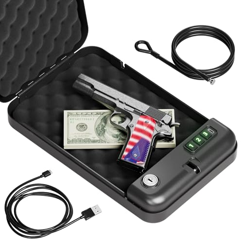 Portable Handgun Safe with USB Power & Security Cable - Compact Design