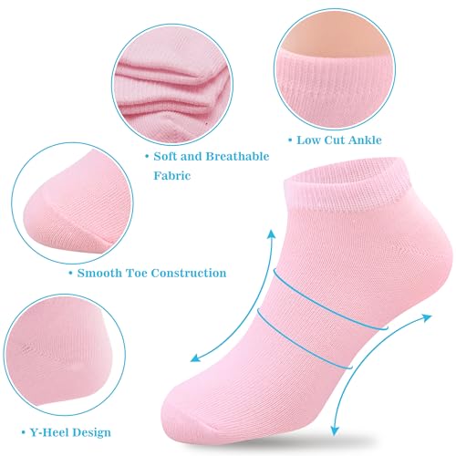 Low Cut Ankle Socks for Girls - 12 Pairs, 4-6 Years - Pink, Light Rose Red, Cream Yellow, Sky Blue