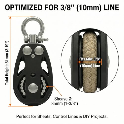 35mm Marine Pulley Block with Swivel Shackle - 2-Pack