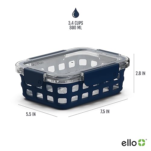 Ello Duraglass 3.4 Cup Glass Meal Prep Containers, 3-Pack, Mixed Berry