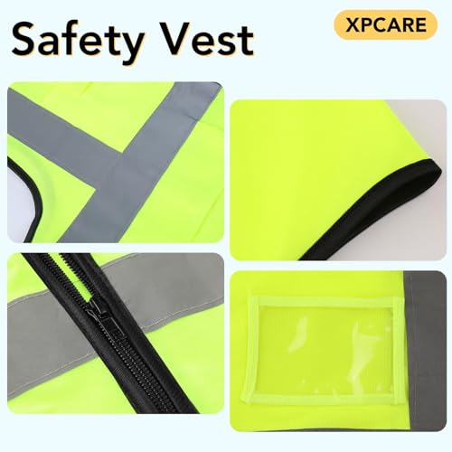 XPCARE 10-Pack Hi Vis Reflective Safety Vest with Pockets, Green High Reflective Strips Zipper Work Vest for Men and Women£¨Medium£©