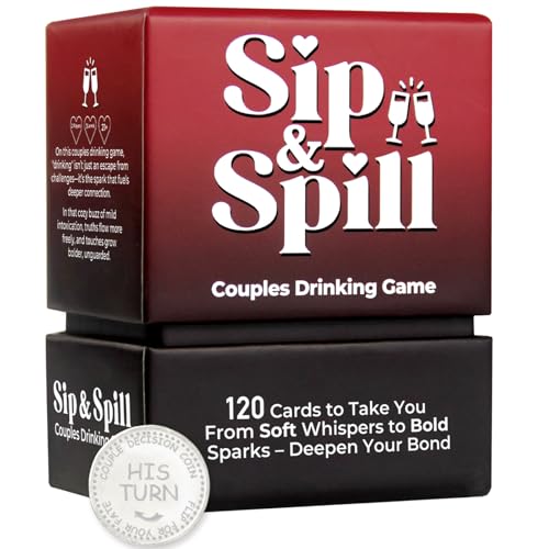Couples Card Game - Sip & Spill with 120 Dares & Decision Coin