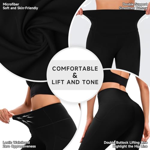 High Waist Capri Yoga Leggings with Pockets - Black, X-Large