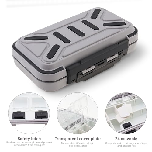 Fishing Tackle Storage Box - Double Sided Waterproof with 16 Compartments - Gray