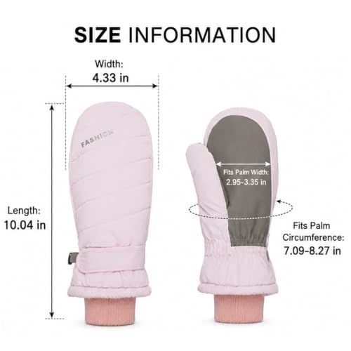 Winter Ski Mittens - Warm Water-Repellent Snow Gloves - Pink, Medium