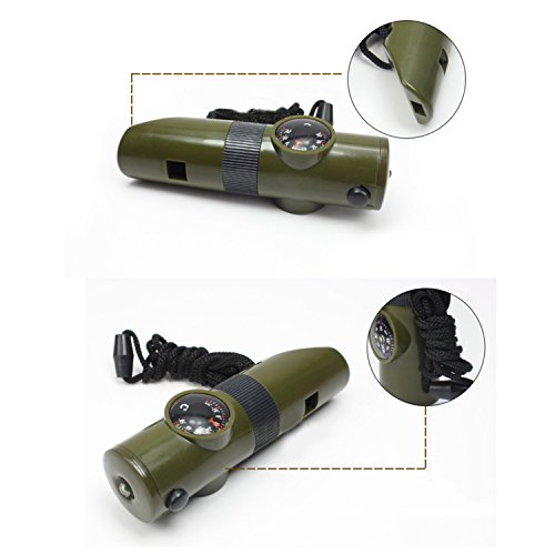 7-in-1 Camping Whistle with LED Light, Compass & Thermometer