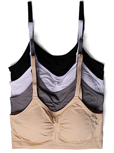 Kalon 4 Pack Women’s Nylon Spandex Removable Padding Wireless Cami Bras - Medium-Large