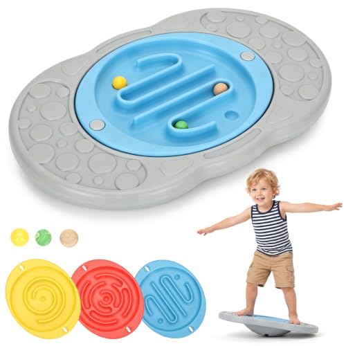 Kids Balance Board with Maze & Balls, Sensory Wobble Trainer for 3-12 Years