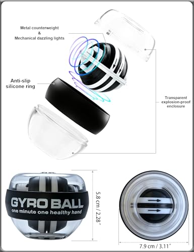 Gyro Exercise Ball - Auto-Start & LED Lights, Black
