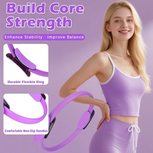 Pilates Kit for Home Workouts - Ring, Ball, Resistance Bands - Purple