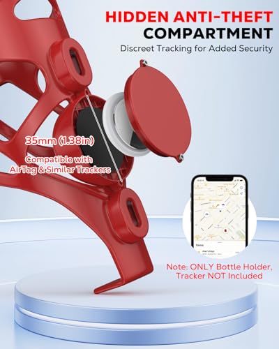 Bike Water Bottle Holder with Tracker Slot - Red, Fits 500ml Bottles