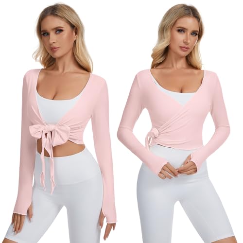 Womens Long Sleeve Ballet Wrap Top - Crop Cardigan for Yoga