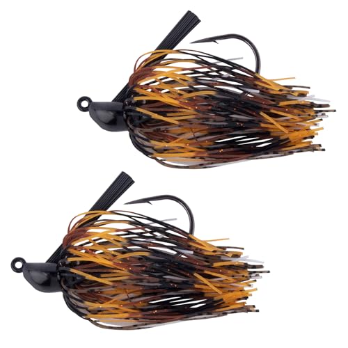 Weedless Bass Fishing Jigs - 2 Pack, Pumpkin Seed, 1/4oz Hook #3/0