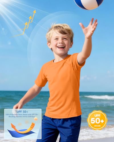 Large Boys UPF 50+ Short Sleeve Swim Shirt Rash Guard - Orange