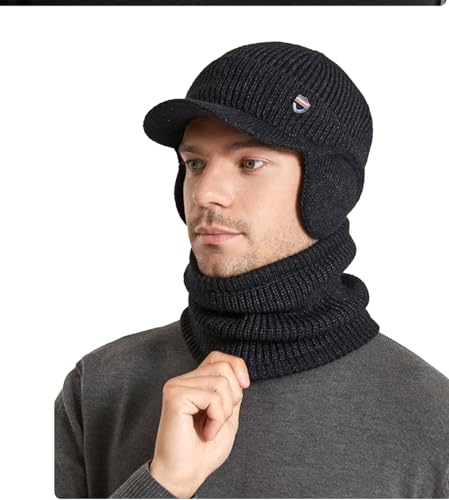 Men's Fleece Lined Balaclava Hat & Scarf - One Size Black