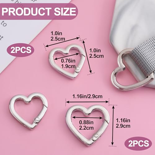 Heart Shaped Keychain Clip - 4pcs Zinc Alloy Silver Carabiner