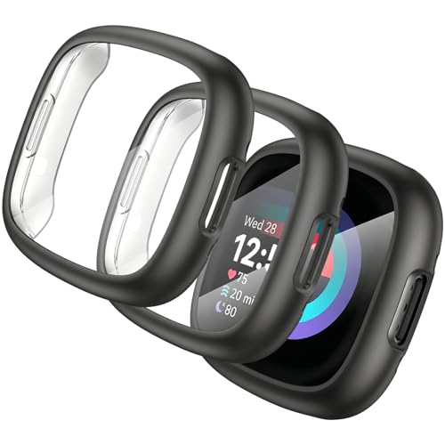 TPU Case for Fitbit Sense 2 & Versa 4 - 2 Pack Screen Protector (Black/Black)