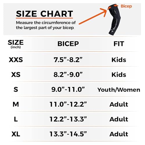COOLOMG Youth & Adult White Football Arm Sleeve with Sticky Grip - Small Pair