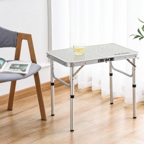YUFIFAIRY Silver & Sage Gray Folding Camping Table 24x16 with Adjustable Height