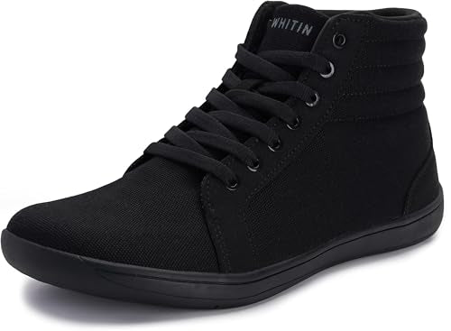 WHITIN Men's Wide Hi-Top Barefoot Shoes All Black 8.5 Wide with Ankle Support