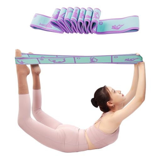 Adjustable 9 Loops Elastic Yoga Strap - Blue Stretch Band for Therapy, Pilates & Dance