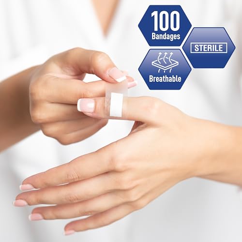 Sheer Adhesive Bandages for Sensitive Skin, Sterile 1" x 3" - 100 Count