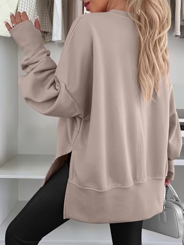 ANRABESS Women's Oversized Sweatshirt with Thumbholes - Fall Outfit, Medium Light Khaki