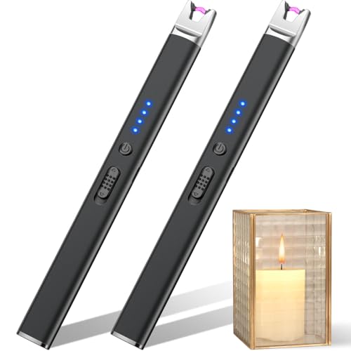 Electric Candle Lighter - 2 Pack Rechargeable Black Plasma Arc Lighters with Safety Lock