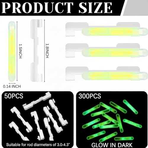Soulchen 350 Pcs Green Fishing Pole Glow Sticks with Clips for Night Fishing