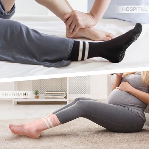 Non-Slip Pilates Socks for Women - Cotton Grippy Crew Socks, 3 Pairs - Color 11