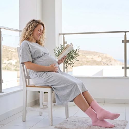Grip Socks for Women - 6 Pairs Cute Ruffle Non-Slip Cotton - White, Grey, Pink
