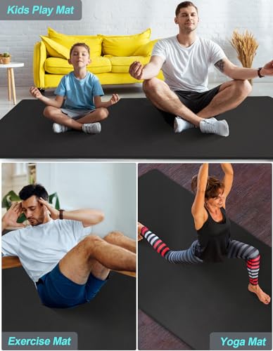 MRZZATA Black Extra Long 84" x 32" Thick 7mm Double-Sided Non-Slip TPE Yoga Mat with Strap