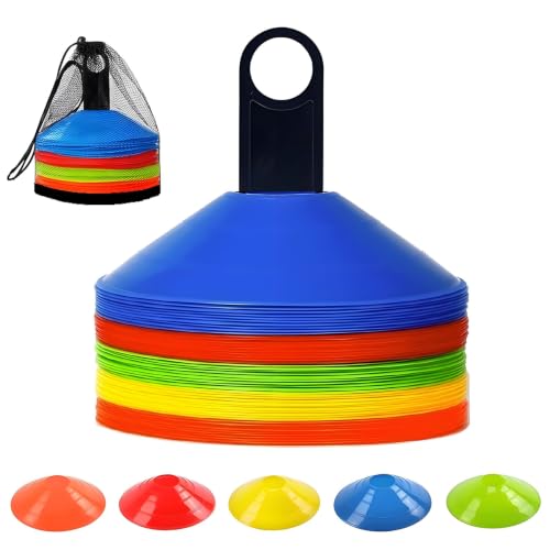 Agility Training Cones Set - 50 Pcs with Carry Bag & Holder - 5 Colors