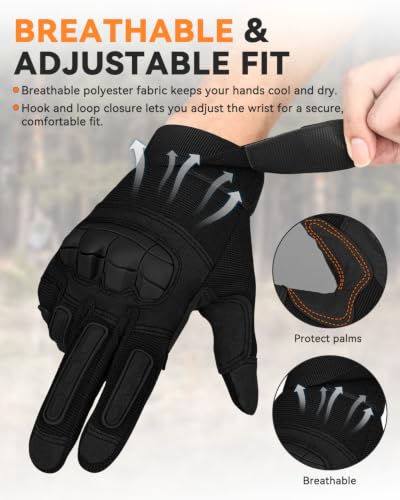 Tactical Motorcycle Gloves with Knuckle Protection - Black/Large