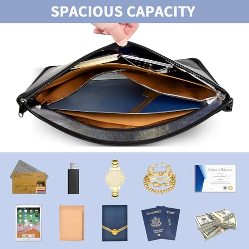 Fireproof Document Bag with Lock, 6400¢µ Large Fire proof Money Bag (16.5"x12.2") for Cash Documents Organizer Safe, 12-Layers Waterproof Zipper Holder Protects Passport, Important Documents, Valuables