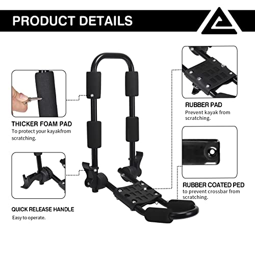 Folding Kayak Roof Rack - Large J Bar for 2 Kayaks, 150 lbs Capacity