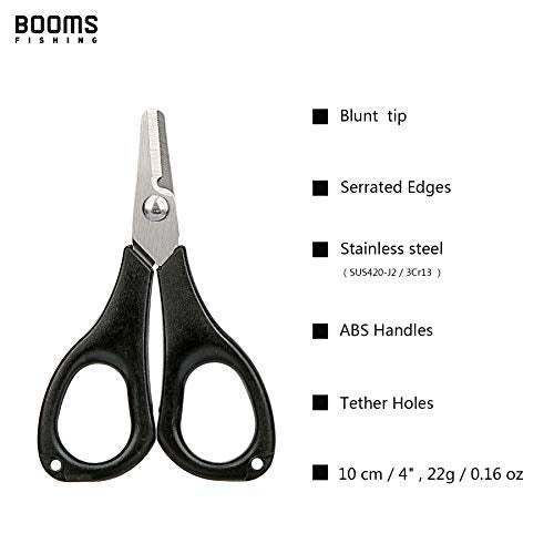 Fishing Scissors for Braided Line - Serrated Shears with Retractor, 3.9” Black