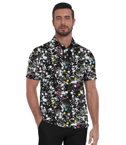 ZITY Men's Black Airbrush Golf Polo Shirt - Short Sleeve, Moisture-Wicking Performance, Casual & Sportswear, Large