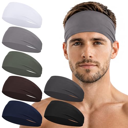 Sports Headbands for Men - 7 Pack Non-Slip Quick Dry Head Wraps - Black, White, Army Green, Dark Gray, Dark Blue, Light Gray, Brown