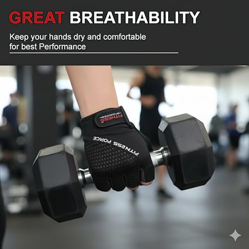 Breathable Workout Gloves for Men & Women - Black, Large