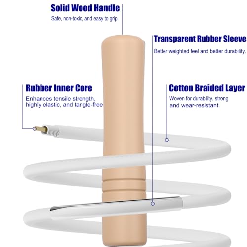 Kids Adjustable Jump Rope - Wooden Handle, Cotton Braided - White