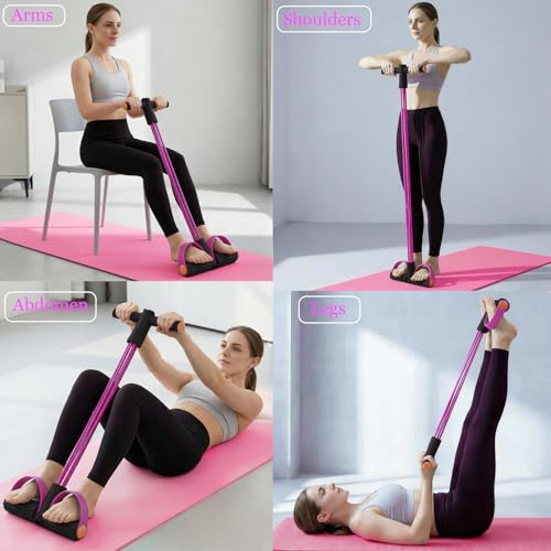 Pedal Resistance Bands with Handles - Durable 6-Tubes, Pink