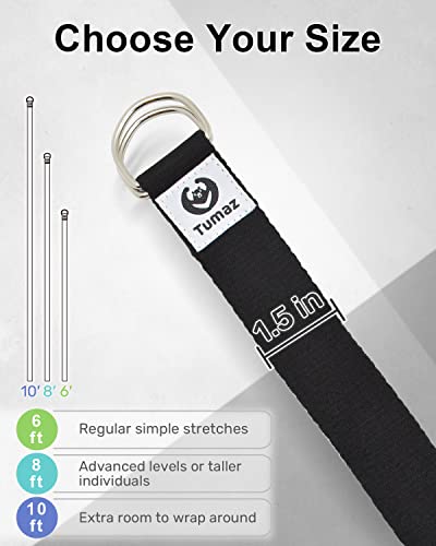 Yoga Strap for Stretching with Adjustable D-Ring - 6 Feet Black